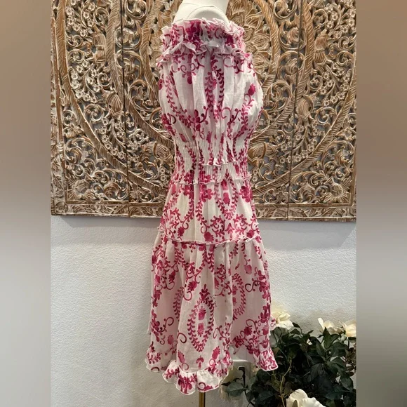 Luisa Positano Giorgio Mini Dress White & Pink Linen Amalfi Coast Italy Inspired - Picture 8 of 16